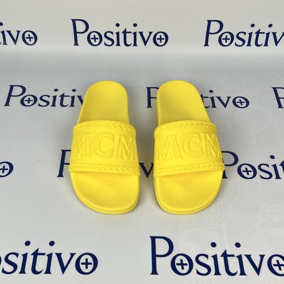 MCM Womens Yellow Big Logo Rubber Slides US 7 EU 37 - Picture 3 of 7